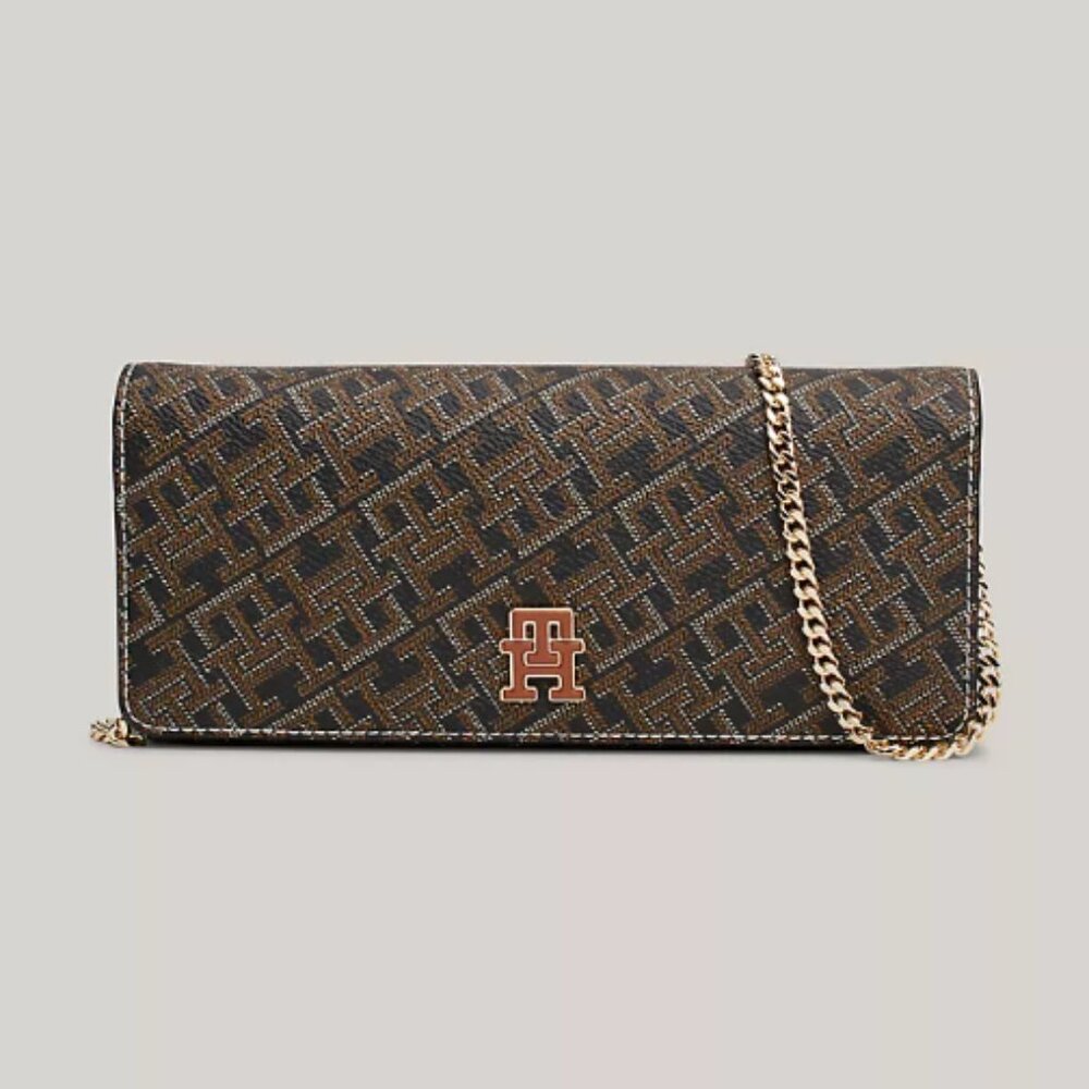 Tommy Hilfiger Monogram Clutch with Removable Chain NEW